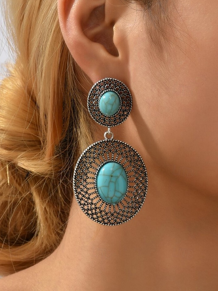 Women's Bohemian Turquoise Drop Earrings – Vintage Western Style Statement Jewelry with Feather and Bead Details for Parties, Festivals and Casual Wear 2025 - $9.99 –P3