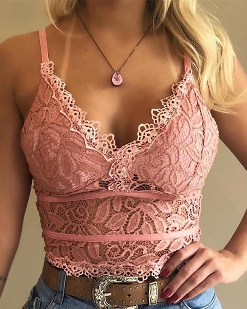 Femmes Chemisier Hauts en dentelle Uni Moderne Occasionnel Sans manches Bretelle Hauts courts Quotidien Sortir Dentelle Dos nu Blanche Jaune Rose Claire Bleu Vert Été de 2025 ? $17.99 –P7