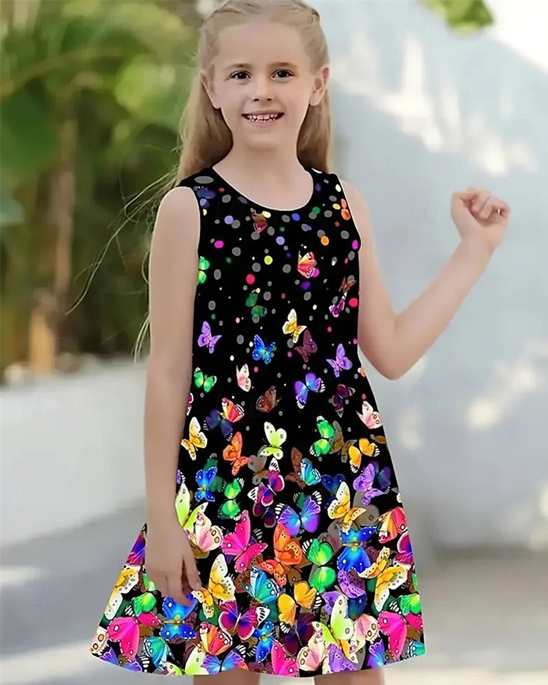 Girls' 3D Peacock Sunflower Dress Sleeveless Summer Spring Vacation Daily Holiday Princess Beautiful Sweet Kids 4-12 Years Casual Dress A Line Dress Knee-length Regular Fit 2025 - $13.99 –P4