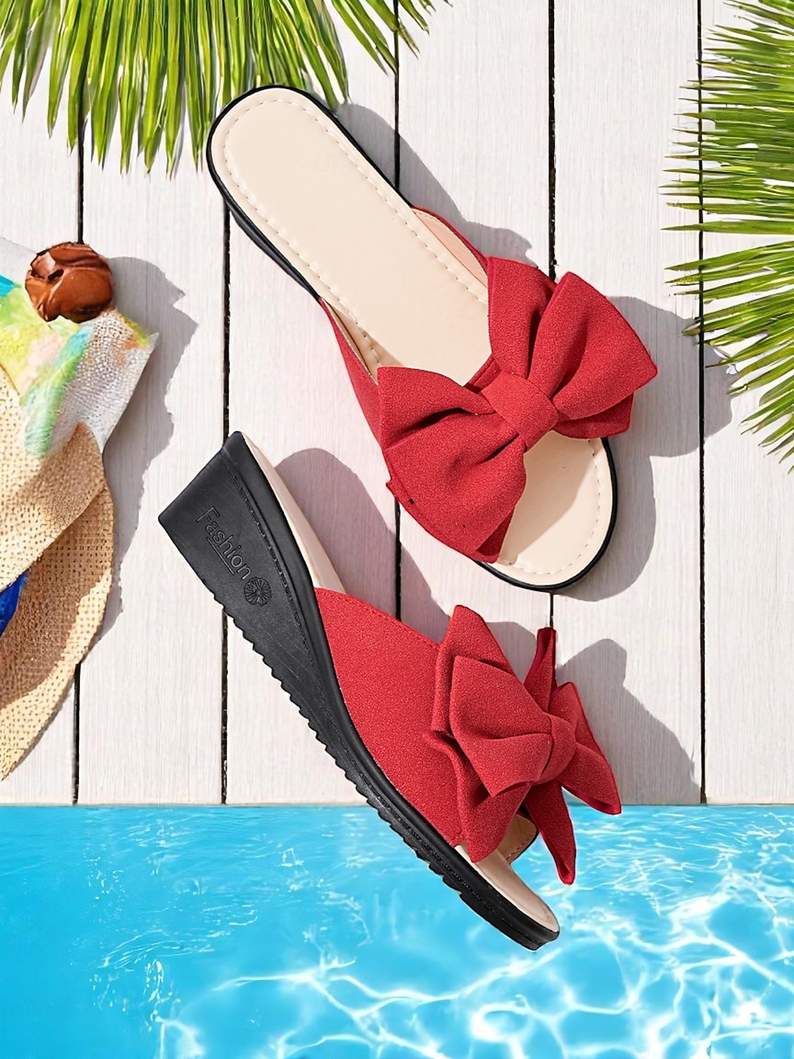 Women’s Red Suede Casual Flip Flops with Oversized Bow – Comfortable Summer Sandals for Pool, Beach, and Vacation 2025 - $18.99 –P6