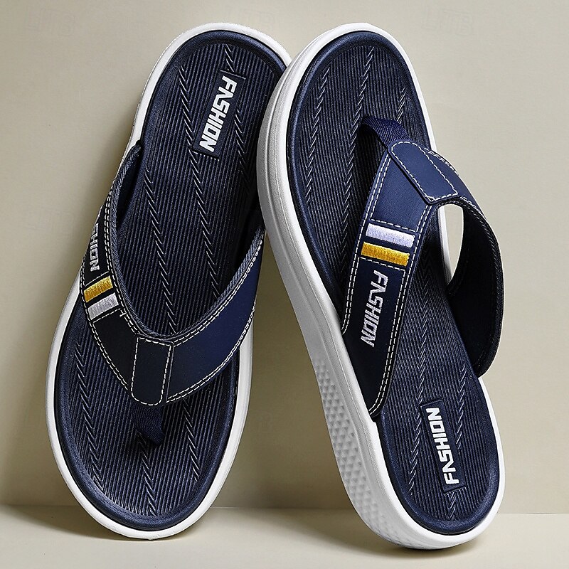Men's Black Thick Sole Flip Flops with Soft Footbed and Fashion Strap Design for Adults Comfortable Summer Slippers for Beach Vacation Poolside Lounge Daily Shower Use 2025 - $26.99 –P3