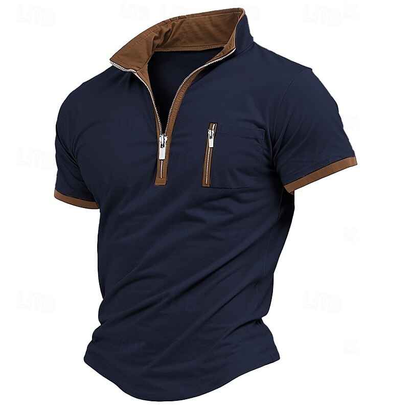 Hombre Camiseta Tee Camisa manga corta Camiseta superior Manga Corta Cremallera de un cuarto Verano Bloque de color Moda Design Básico Cremallera Vacaciones Calle Noche Negro Azul Piscina Caqui 2025 - €19.99 –P2