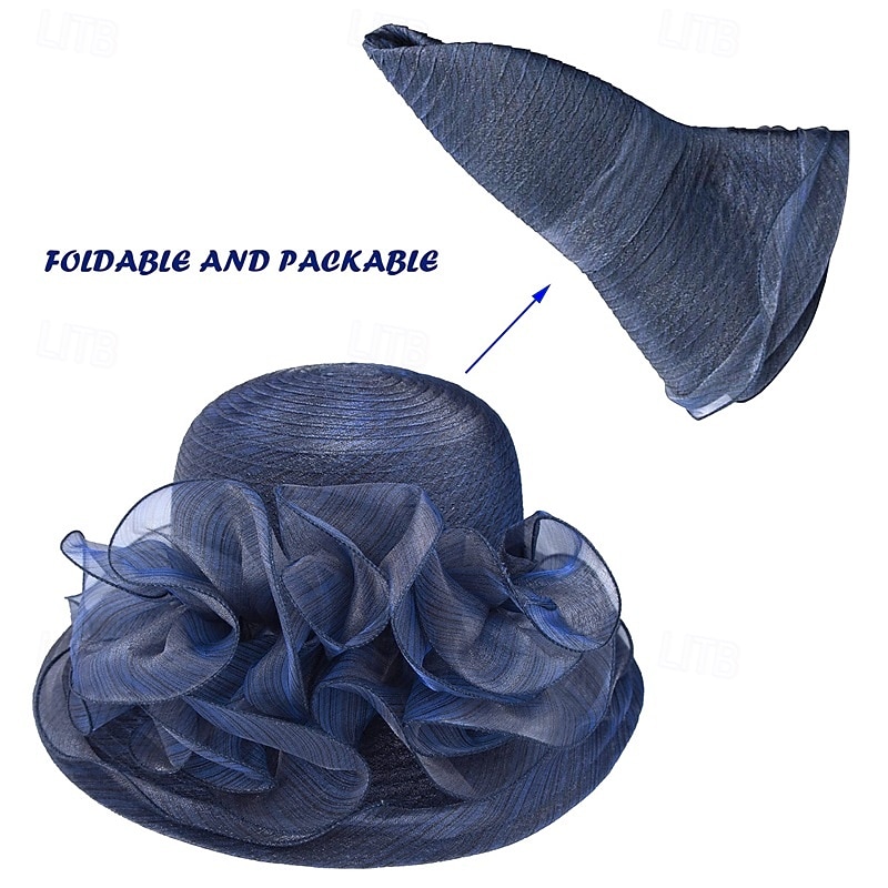Organza Kentucky fascinatorhoed voor dames - Derby cocktail tea party zonnehoed bruiloft bruidsbloem kerkhoed opvouwbaar 2026 - $16.49 –P7