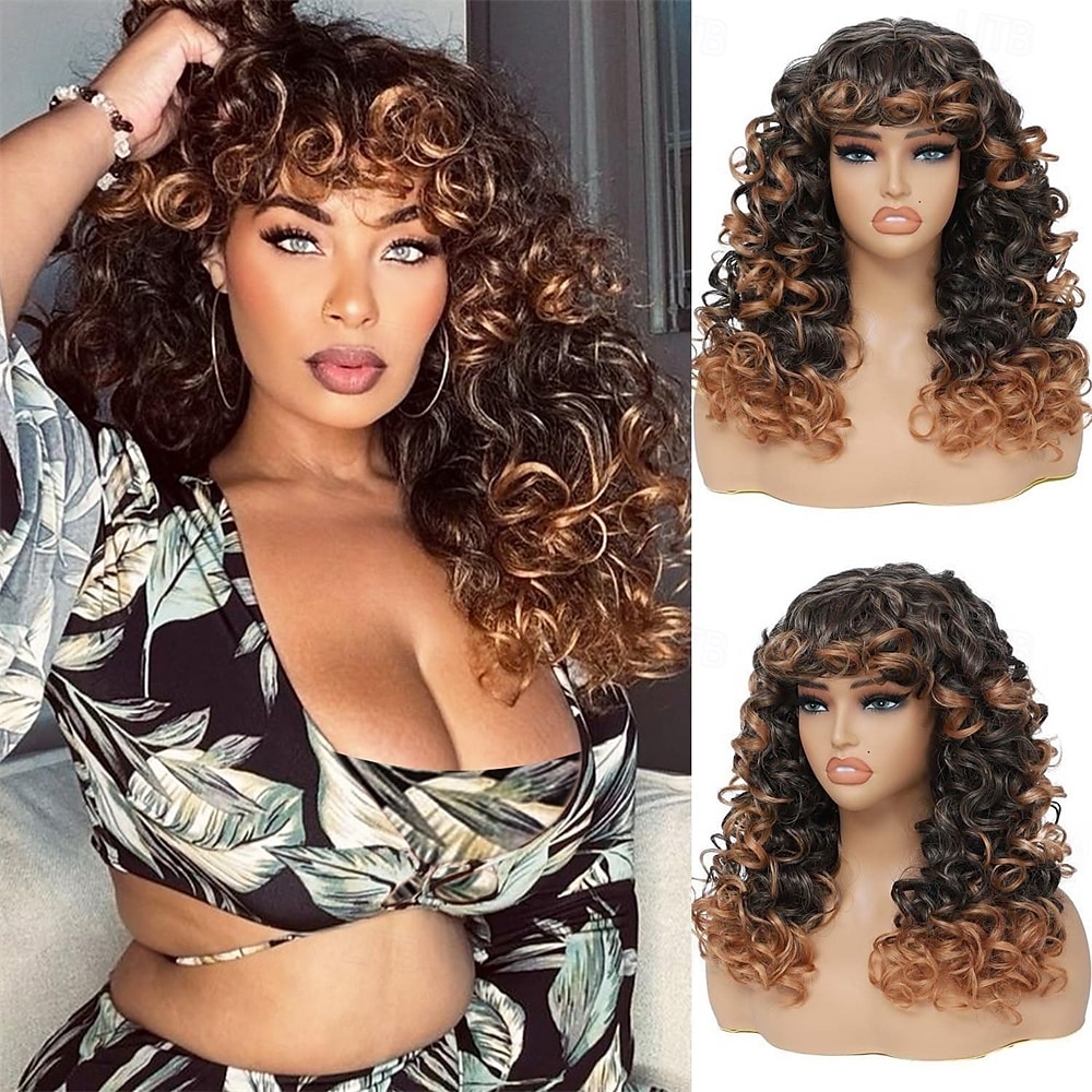 Krullende Pruik Grote Krullende Pruiken voor Witte Zwarte Vrouwen 20 Inch Lange Krullende Afro Pruik met Pony Synthetisch Haar Vervangingspruiken voor Cosplay en Dagelijks Ombre Blonde Halloween 2025 - $27.99 –P8