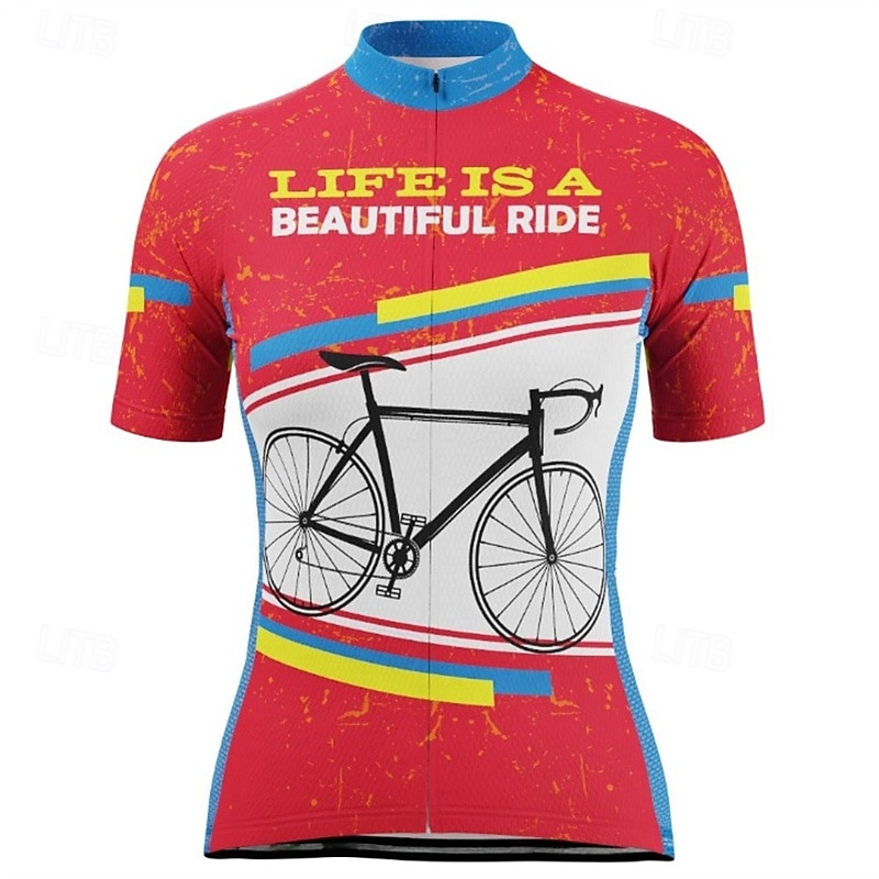 Women's Cycling Jersey Patterned Short Sleeve Bike Tee Tshirt Jersey Top with 3 Rear Pockets Mountain Bike MTB Road Bike Cycling Quick Dry Reflective Strips Moisture Wicking Breathable Sports Red 2026 - $30.99 –P1