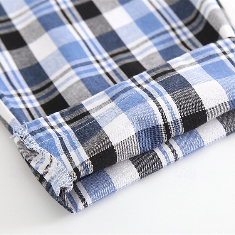 Herren Freizeitkleidung Karierte hose Lounge Hose Karomuster Mode Klassisch Lässig Heim Täglich Bett Baumwolle Komfort Atmungsaktiv Weich Hose Elastischer Bund Sommer Frühling Schwarz Königliches Blau 2025 - $15.99 –P14