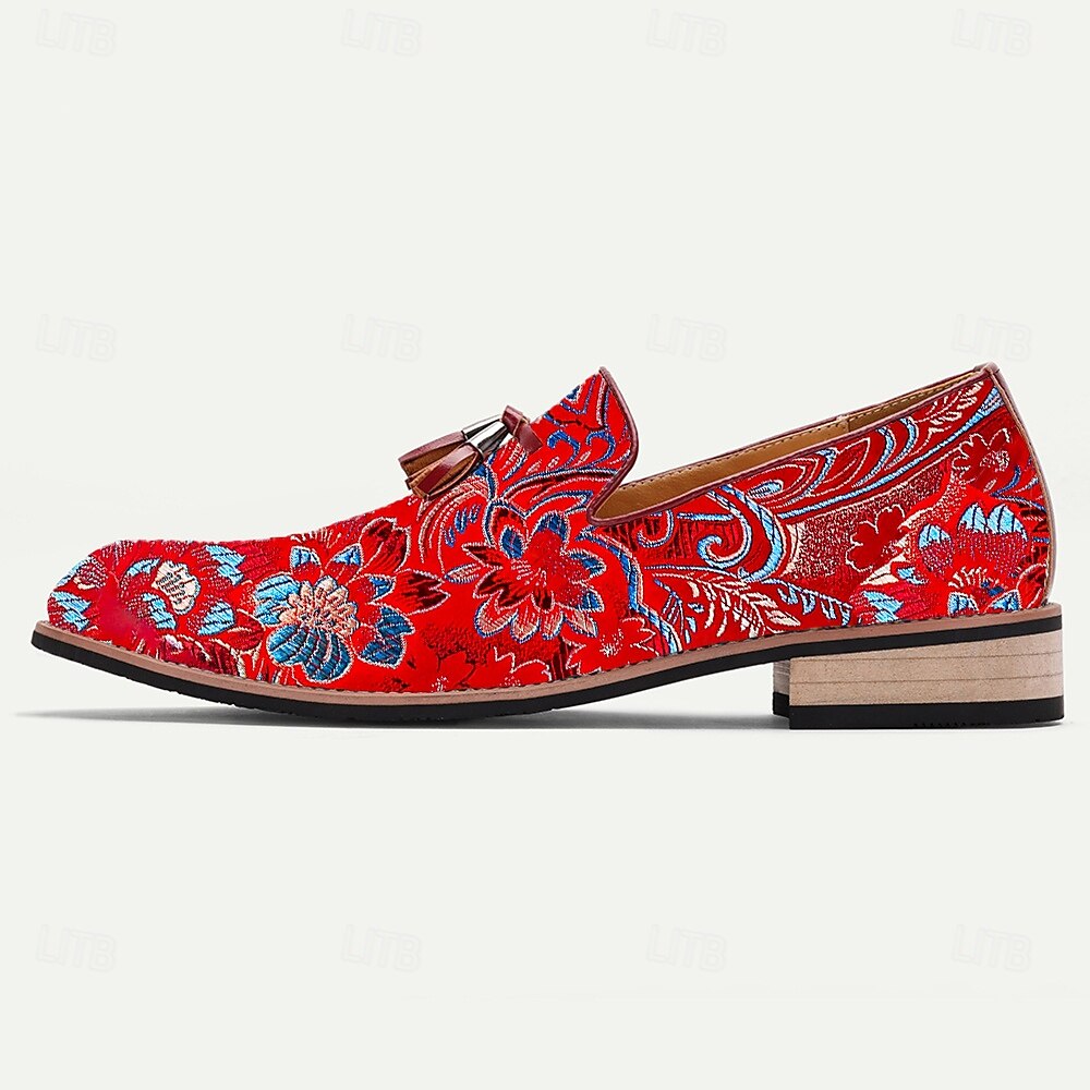 Herr Tofflor och Slip-Ons Tofstofflor Promenad PU Läder Jacquard Tyg Andningsfunktion Bekväm Halksäker Loafers Mörkröd Sommar Vår Höst 2025 - $42.99 –P3