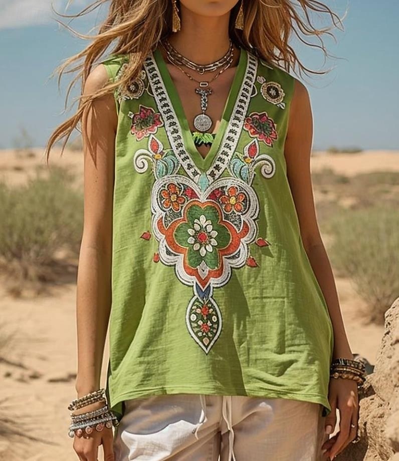 Pentru femei Camisole Tank Top Floral Grafic Boemia Epocă Zilnic Fără manșon În V Topuri obișnuite Zilnic Concediu Ieșire Trifoi Vară Primăvară 2025 - $17.99 –P2
