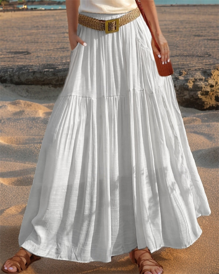 Femmes Taille Asiatique Évasé Jupes en lin Occasionnel Été Midi Taille haute Jupes Couleur Unie Froncé Plissé Avec Poches Élastique Vacances Quotidien Vin Rouge pastèque Moutarde verte couleur orange de 2025 ? $26.99 –P2