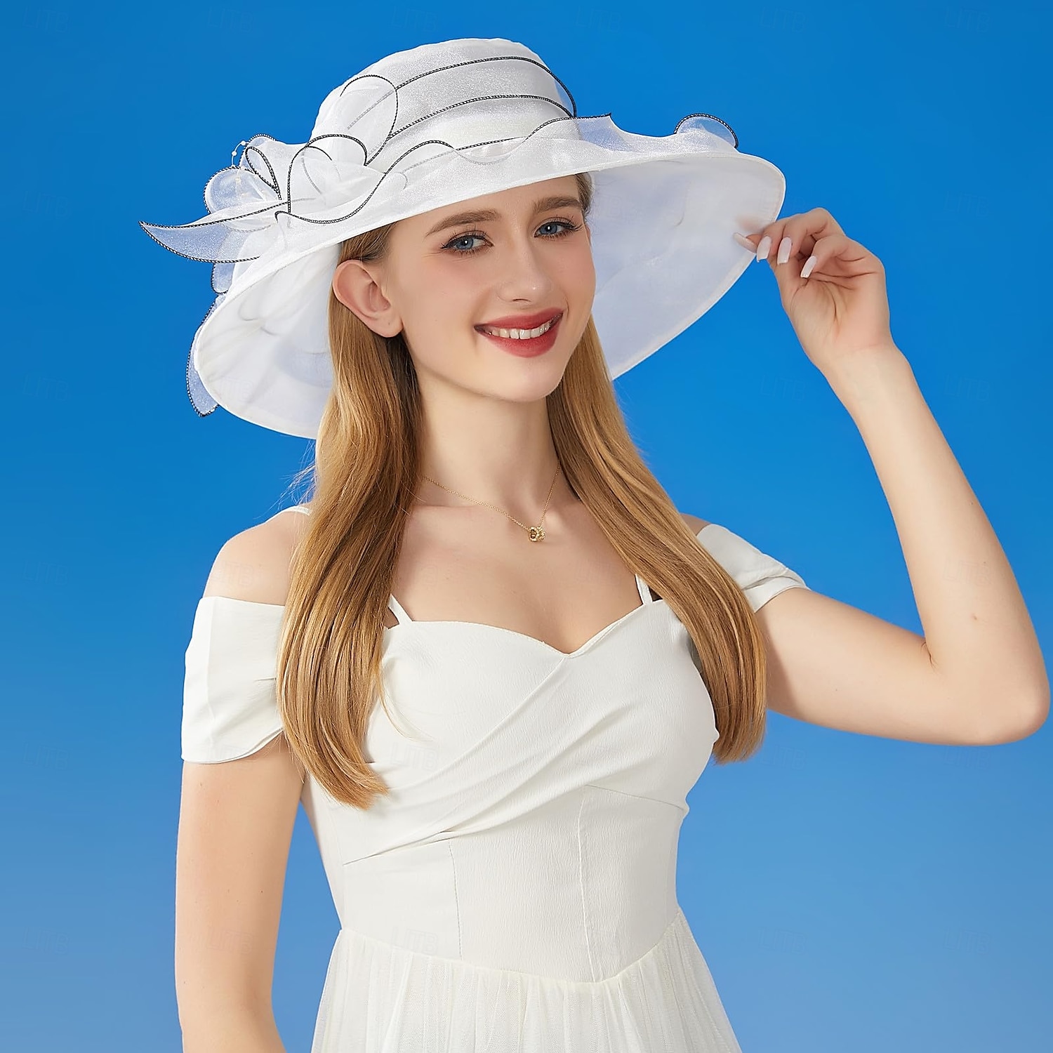 Hatter organza Bryllup Aftenselskap Te Fest Strand Hesteløp Elegant søt stil Solbeskyttelse Med Blomster Hodeplagg Hodeplagg 2025 - $16.99 –P2