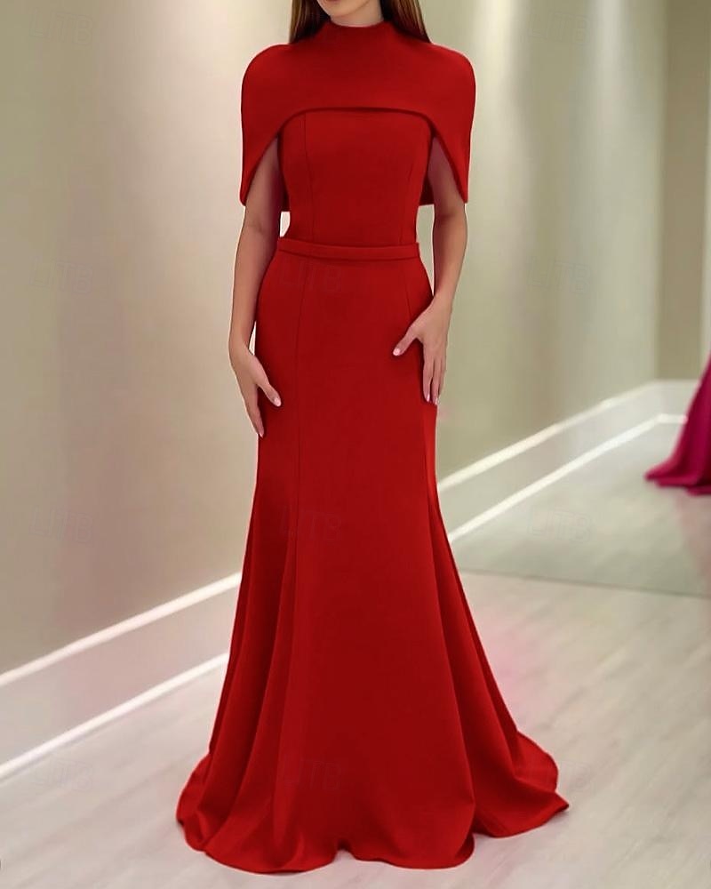 2-in-1 Cape Dress Hot Pink Mermaid / Trumpet Evening Gown Elegant Dress Formal Semi Formal Wedding Floor Length Sleeveless MocK Neck with Stretch Crepe 2025 - $155.99 –P6