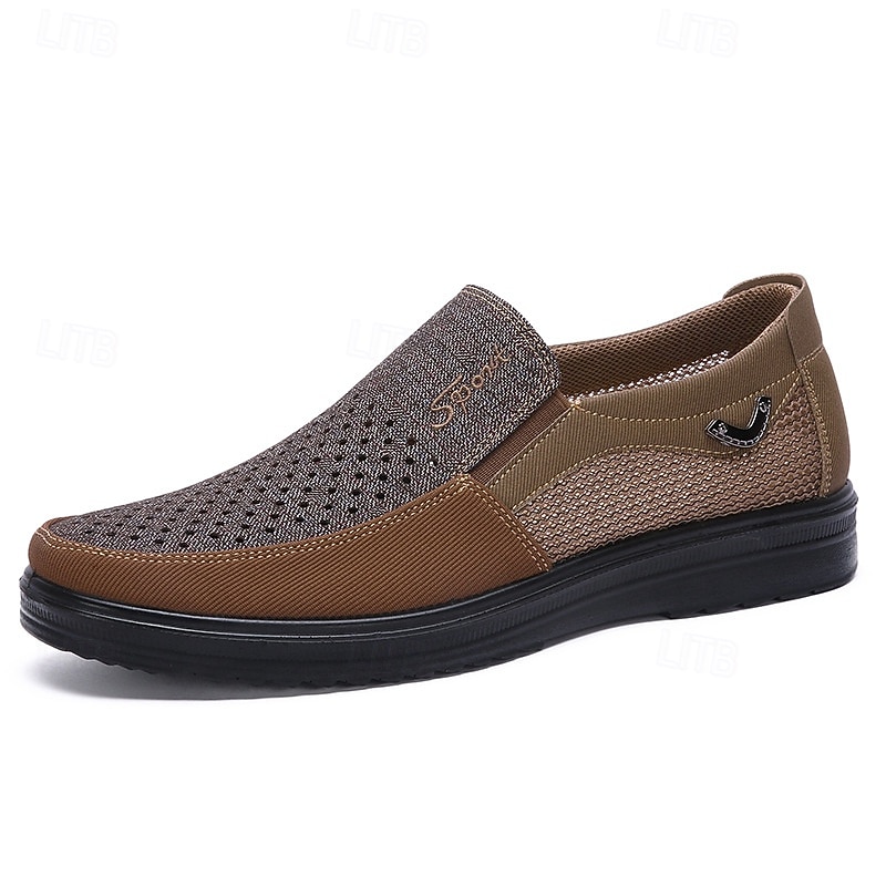 Ανδρικά καφέ slip-on mesh sneakers - άνετα, αναπνεύσιμα casual παπούτσια με ελαστική εφαρμογή για καθημερινή χρήση 2025 - $32.99 –P3