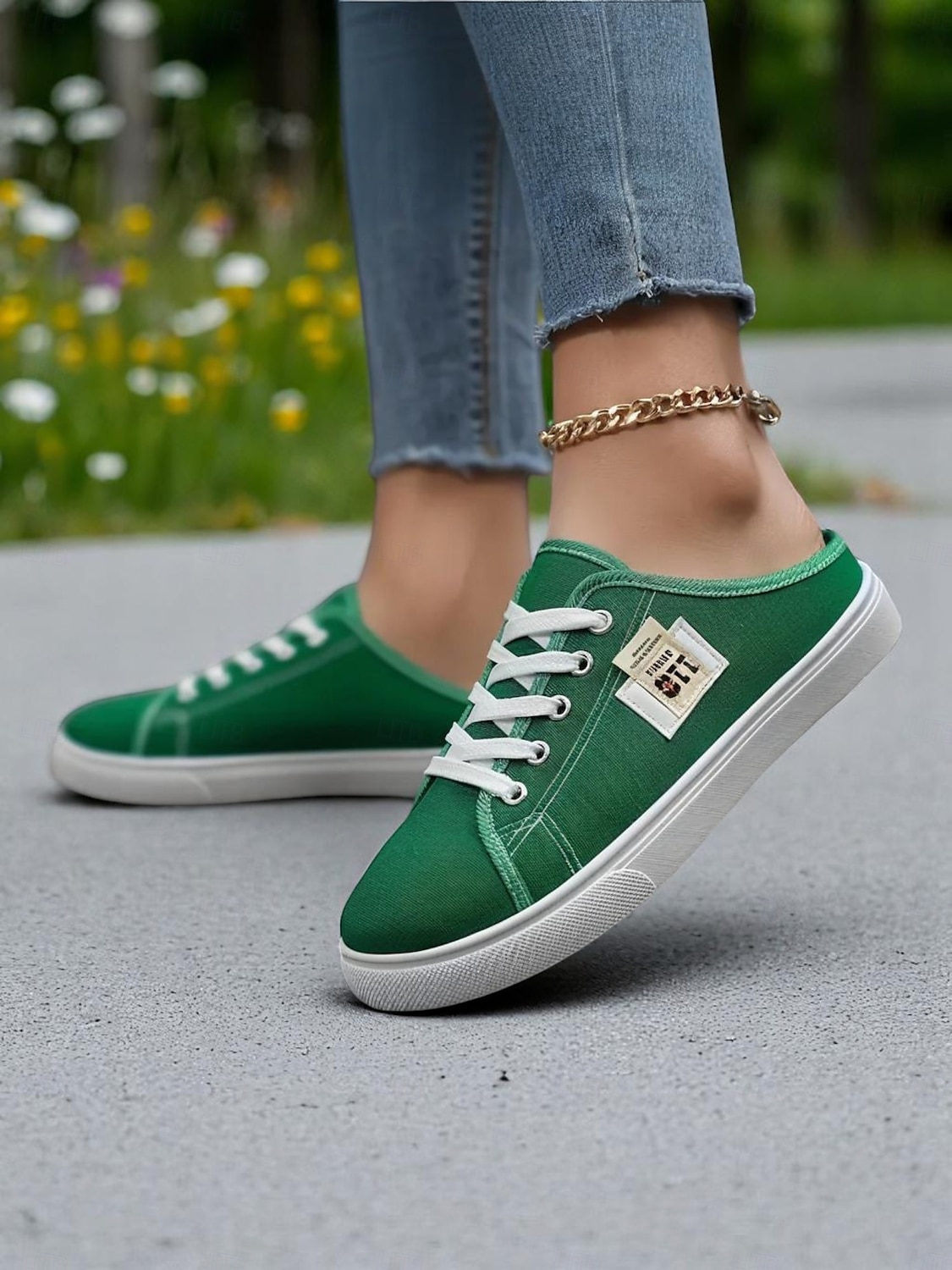 Sneakers slip-on da donna in tela verde con lacci – comode scarpe da ginnastica senza schienale, ideali per passeggiate, shopping, corse a scuola e giornate estive informali del 2026 a $24.99 –P6