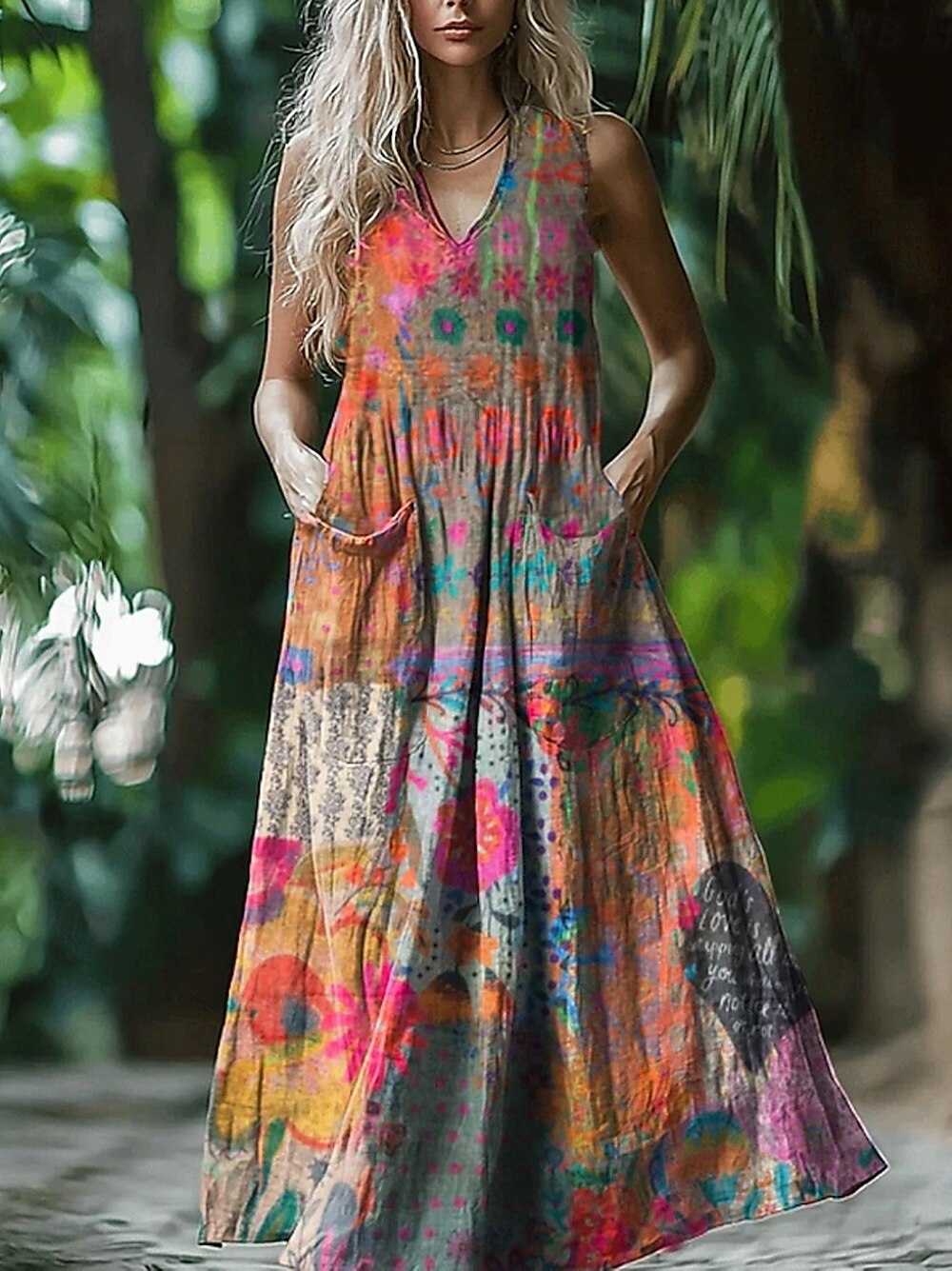 Women's Long Dress Maxi Dress Casual Dress Swing Dress Summer Dress Boho  Dress Vintage Vacation Daily Holiday Regular Fit Floral Geometric  Sleeveless V Neck Pink Wine Red Dark Green Summer 2026 - 28.99
