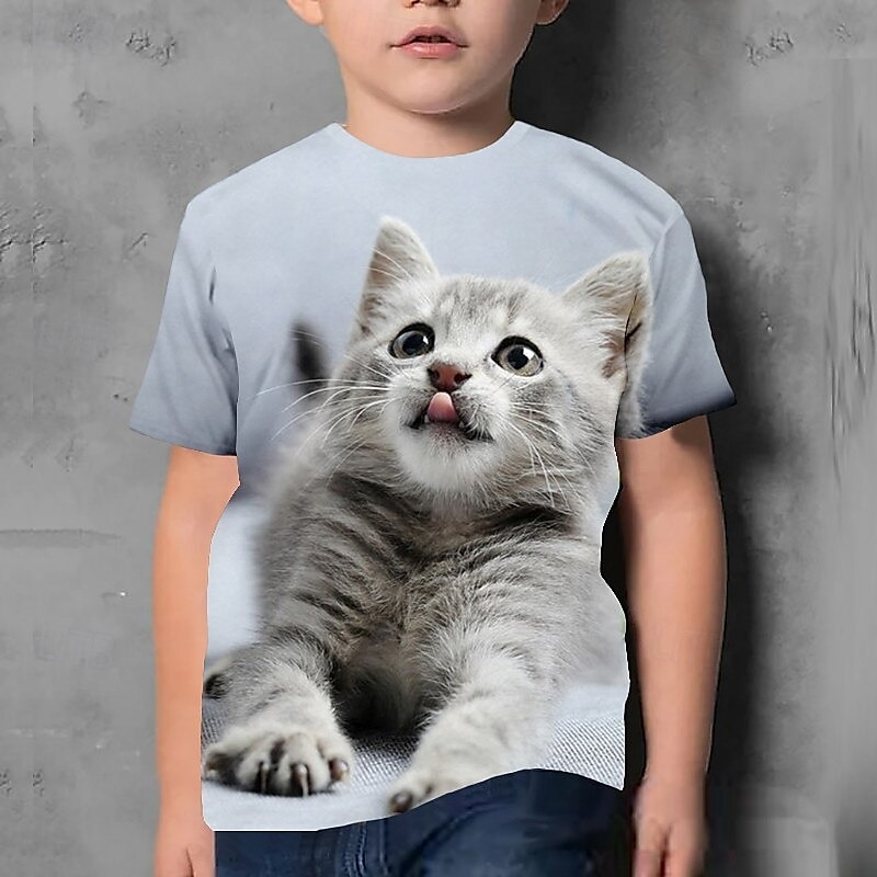 Boys 3D Cat T shirt Tee Short Sleeve Summer Spring Fashion Basic Kids 4-12 Years Crew Neck Outdoor Casual Daily Regular Fit 2025 - $10.49 –P4