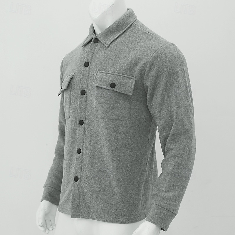 Men's Shirt Jacket Transition Jacket Daily Lightweight Pocket Summer Spring Plain Casual Lapel Light Grey Army Green Jacket 2025 - $22.99 –P4