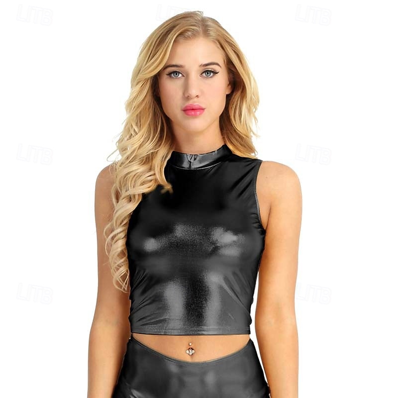 Retro / vintage Lata 80 Zachwycać się Crop top Dyskoteka Błyszczący patent lateksowy Metaliczny Bodycon Damskie Halloween Karnawał Festiwal Muzyczny Parada równości Miesiąc Dumy Top Lato 2025 - $20.99 –P1