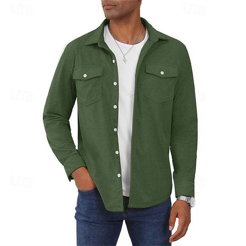 Herren Hemdjacke Überhemden übergangsjacke Täglich Verschleißfest Tasche Sommer Frühling Einfach Klassisch Revers Dunkelgrau Schwarz Gelb Wein Marineblau Jacken 2025 - $38.99 –P12