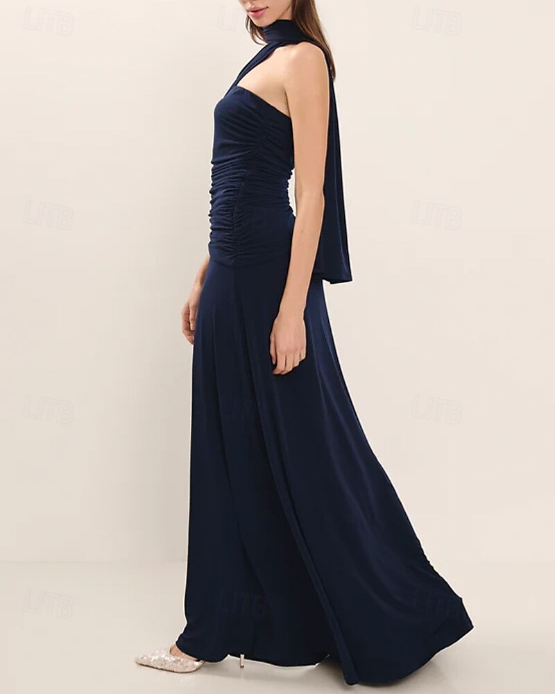 A-Linie Abendkleid Elegant Kleid Formell Hochzeitsgast Bodenlang Ärmellos Ein-Schulter Jersey mit Gerafft 2025 2025 - $147.99 –P4