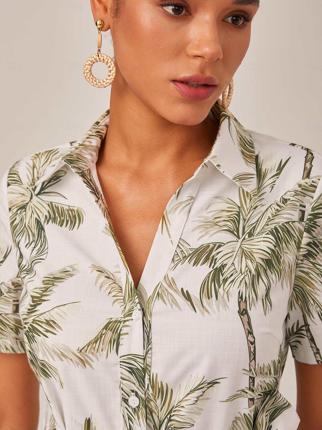 Dames Vrouw Shirtjurk Casual jurk Jurk met print Halflange jurk Groen Korte mouw Blad Planten Palmboom Zak Omgord Afdrukken Zomer Lente Herfst Overhemdkraag Vakantie XS S M 2025 - $81.99 –P4