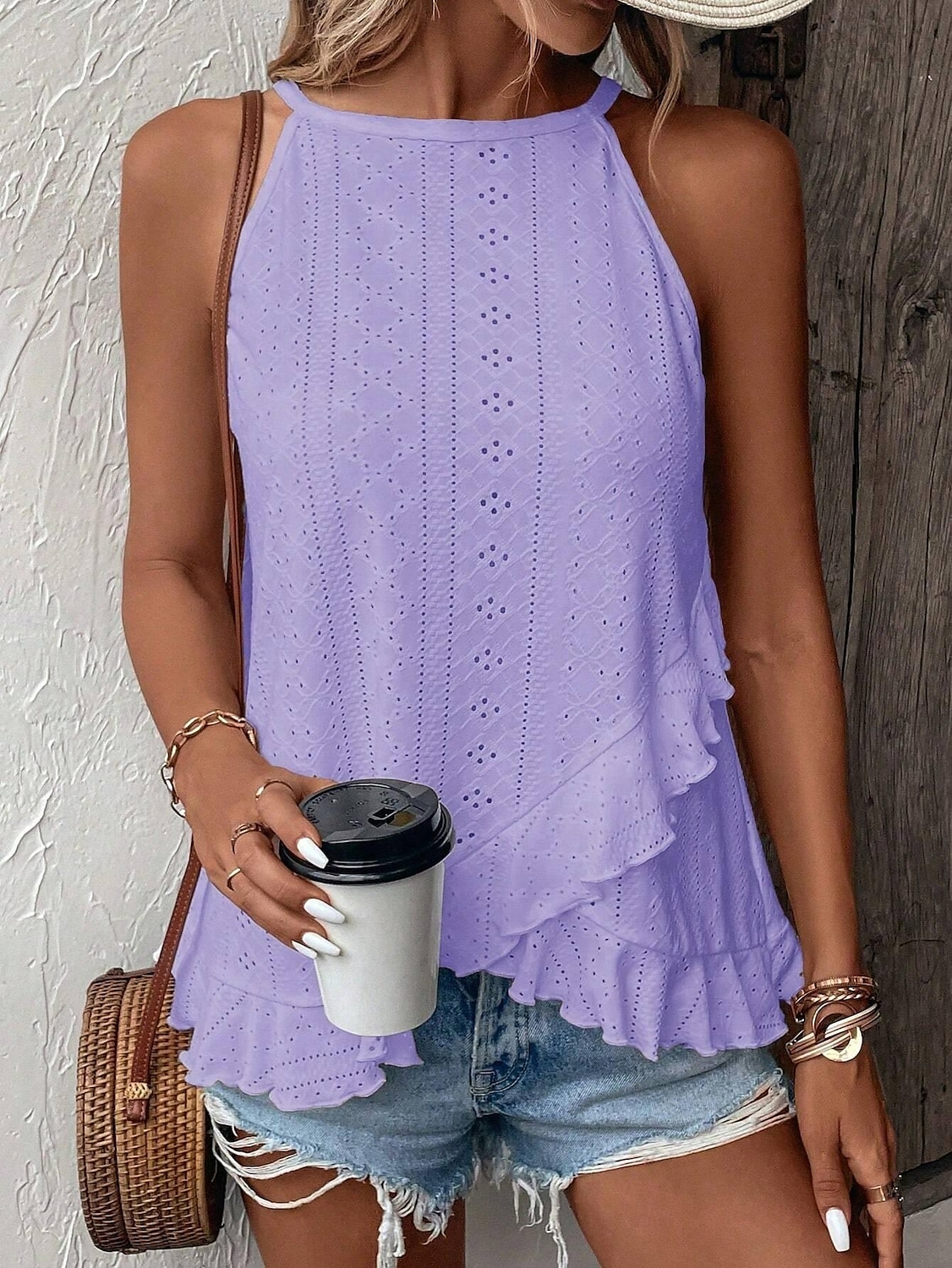 Women's Camisole Tank Top Plain Elegant Casual Sleeveless Crew Neck Regular Tops Daily Holiday Eyelet Black White Pink Summer Spring 2025 - $17.99 –P7