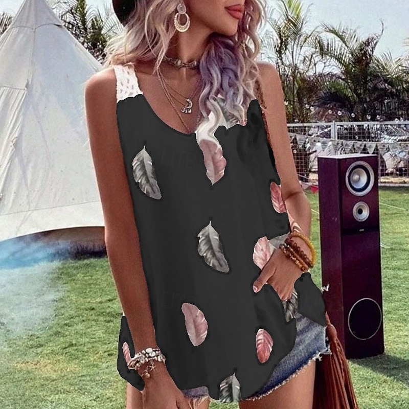Dámské Halenka Krajkové topy Květiny stylové Moderní Bez rukávů Tričkový Běžné topy Denní Dovolená Jdeme ven Krajka Tisk Černá Bílá Světlá růžová Léto 2025 - $19.49 –P7