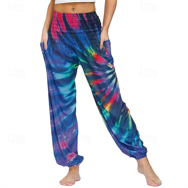Retro Vintage Boho 1970s Harem pants Yoga Pants Hippie Tie Dye Smocked Waist Rainbow Fancy Dress Women's Halloween Carnival Pride Parade Pride Month Festival Adults' Pants 2026 - $27.99 –P15