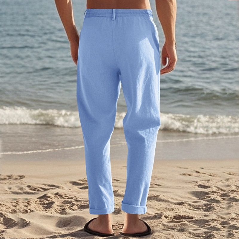Férfi Vászon nadrág Nadrág Nyári nadrág Strand nadrág Zseb Zsinór Rugalmas derék Kókuszfa Mokaszinok Légáteresztő Vakáció Napi Szabadság Hawaii Boho Fekete Fehér 2025 - $25.99 –P11