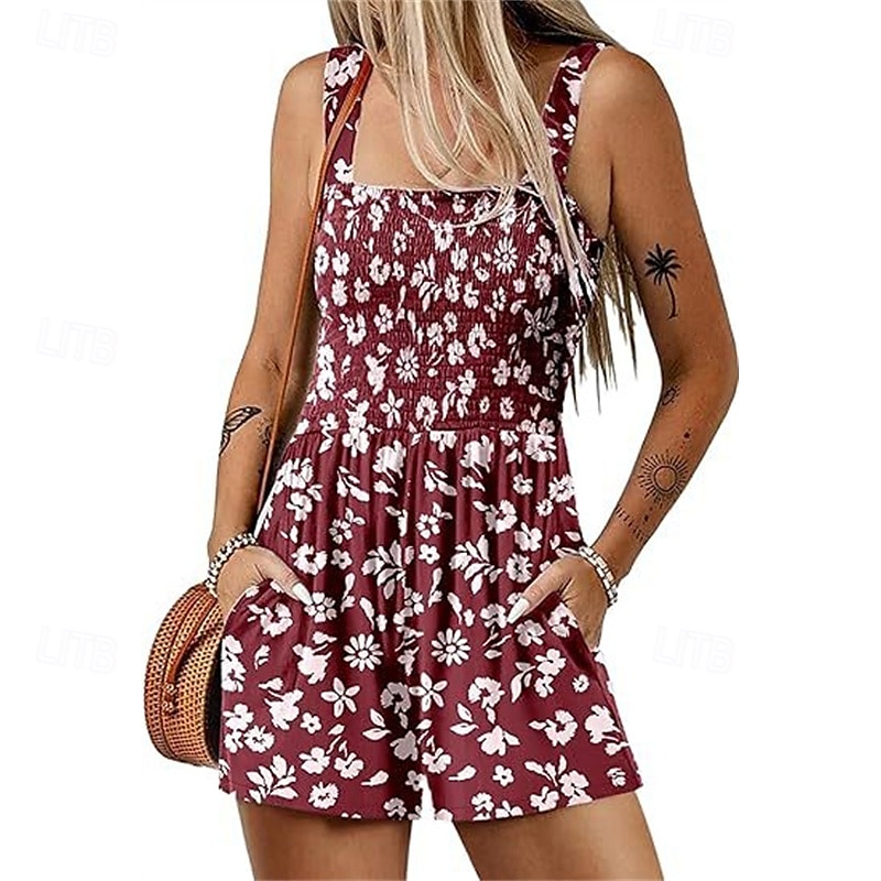 Γυναικεία Κανονικό Ολόσωμα Καθημερινό Φλοράλ Αμάνικο Φαρδιά σορτς Στάμπα Δρόμος Καθημερινά Κανονικό Μαύρο Πράσινο Ανοικτό Ανθισμένο Ροζ Καλοκαίρι 2026 - $24.99 –P9