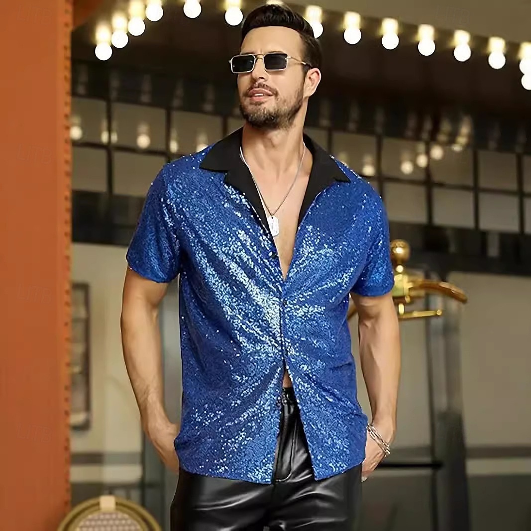 Retro 70. léta Blouznit Tričko Disko Flitry Lesklá metalíza Pánské předvečer Všech svatých Karneval Noční klub hudební festival Pride Parade Dospělí Tričko Léto 2025 - $32.99 –P8