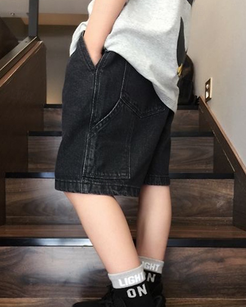 Kids Boys Shorts Solid Color Breathable Soft Comfort Shorts School Cool Basic Black Blue Mid Waist 2026 - $16.49 –P11