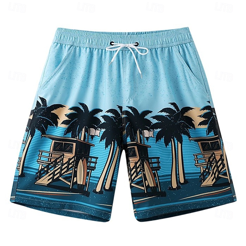 Homens Calção Shorts de praia Bolsos Com Cordão Imprimir Gráfico Folha Árvore Respirável Secagem Rápida Comprimento do joelho Ao ar livre Férias Casa Férias Estilo Étnico Azul Céu Azul escuro de 2025 por $17.99 –P9