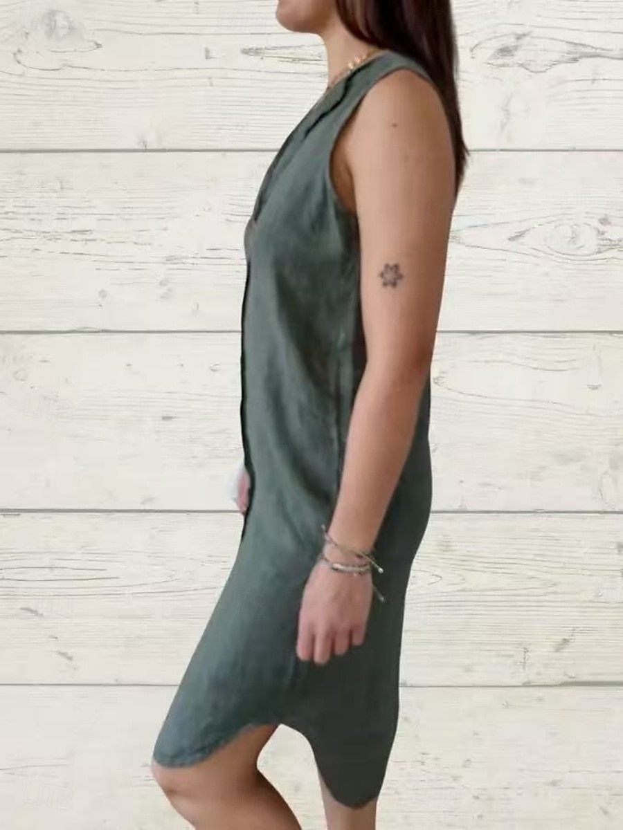 Femmes Mini Robe Robes en polycoton et lin texturé Robe Décontractée Robe d'été Classique Moderne Quotidien Week-end Coupe régulière Uni Sans manches Col en V Noir Rose Claire Vert Été de 2025 ? $26.99 –P5