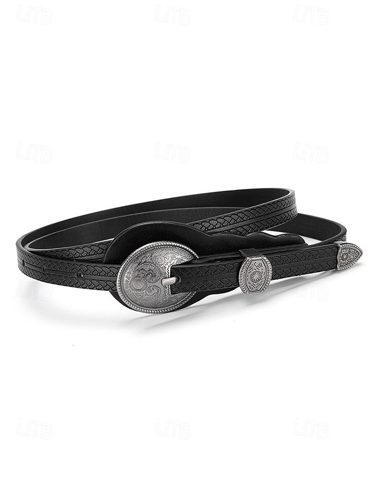 Cintura da donna in similpelle intagliata in stile western con fibbia vintage in argento per abiti boho, concerti estivi e abiti da sposa in stile country del 2025 a $11.99 –P4