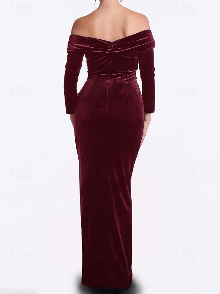 Sammet Meerjungfrau  Trompete Abendkleid Elegantes Kleid Formelle Hochzeit Bodenlang 3/4 Länge Ärmel Off-Shoulder Porträtkragen mit gerafften 2025 - $135.99 –P3