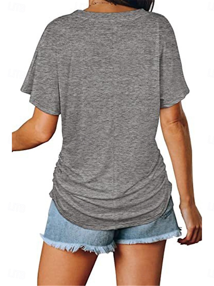 Dame Bluse Helfarge Stilfull Fritid Kortermet V-hals Vanlige topper Daglig Hvit Rosa Lilla Grå Sommer 2025 - $15.99 –P10