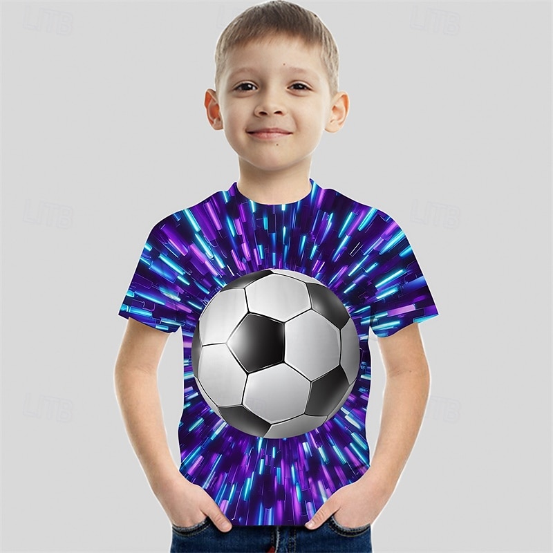 Jongens 3D Voetbal T-shirt Korte mouw Zomer Lente Modieus Basic Kinderen 4-12 jaar Strakke ronde hals Buiten Casual Dagelijks Normale pasvorm 2025 - $11.99 –P1