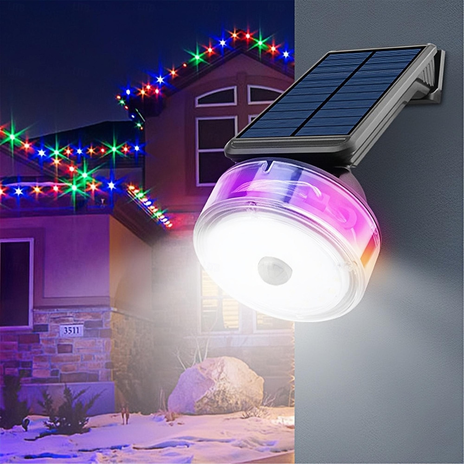Apliques de pared con iluminación solar para exteriores con cadena de luces, cadena de luces de colores, iluminación de luz blanca, detección del cuerpo humano, adecuados para patios, garajes, caminos, cercas, festivales, fiestas, 1 unidad 2025 - $24.99 –P1
