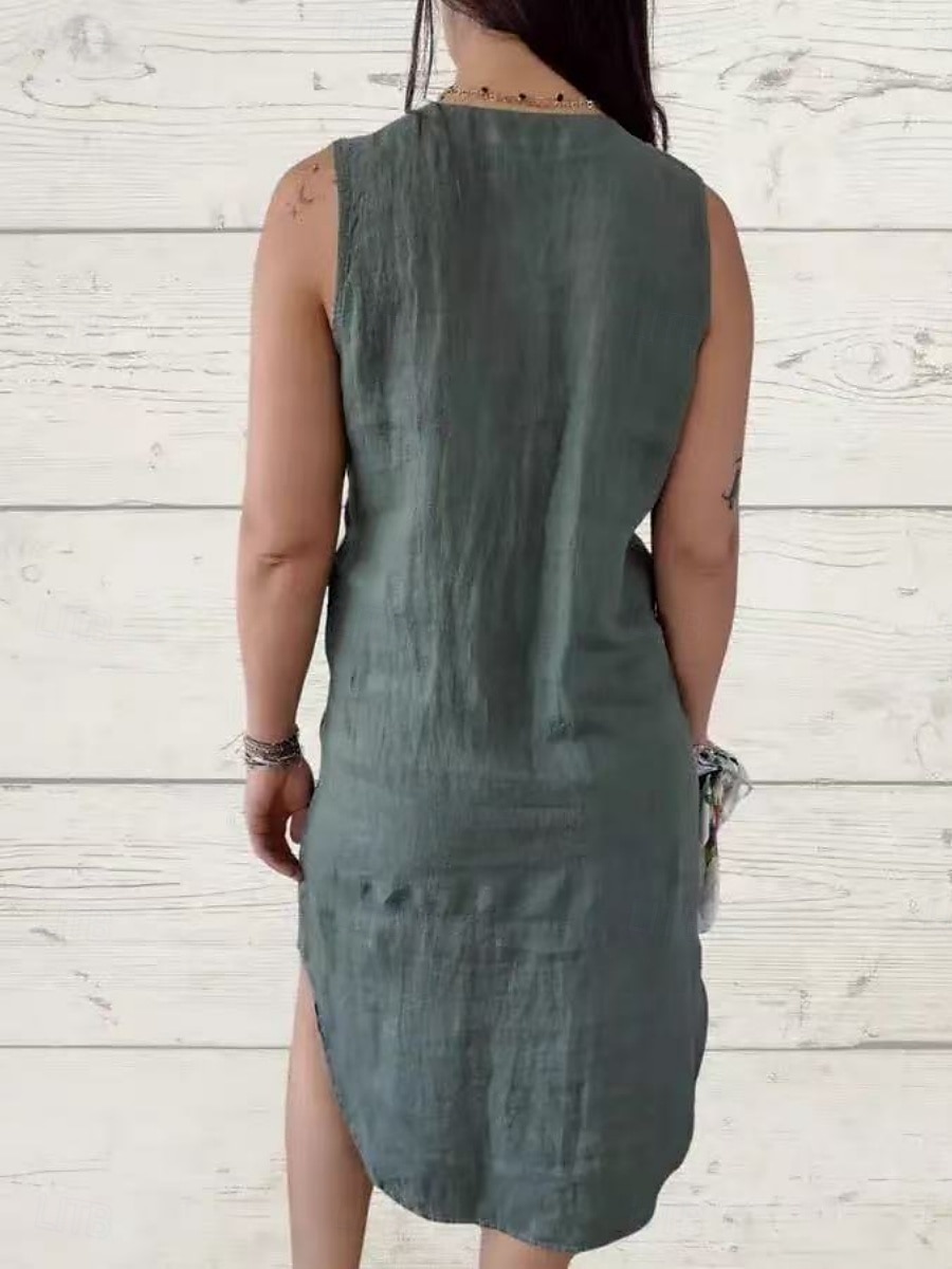 Femmes Mini Robe Robes en polycoton et lin texturé Robe Décontractée Robe d'été Classique Moderne Quotidien Week-end Coupe régulière Uni Sans manches Col en V Noir Rose Claire Vert Été de 2025 ? $26.99 –P6