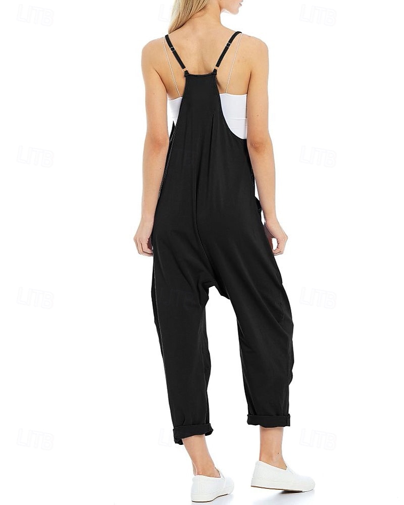 Femmes Normal Combinaison Occasionnel Couleur Unie Sans manches Col en V Avec Poches Sortir Week-end Coupe régulière Noir Vert Claire Vert Véronèse Été de 2025 ? $23.99 –P20