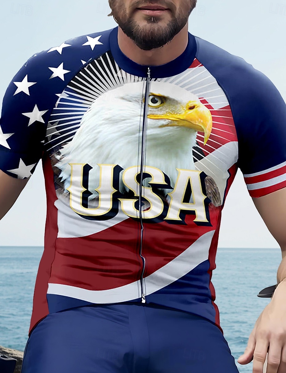 Муж. Велокофты Графика Геометрический принт День независимости С короткими рукавами Велоспорт Футболка Футболка Джерси Верхняя часть с 3 задними карманами 2025 - $30.99 –P3