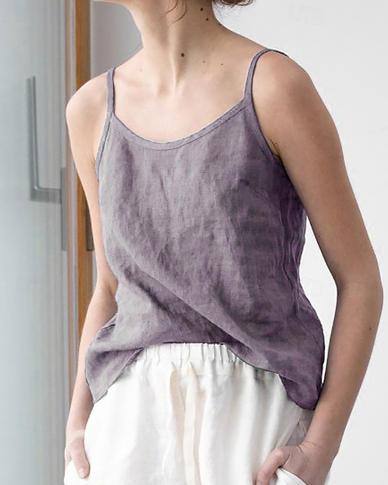 Naisten Pellava paita Pusero Camisole Tank Top Tavallinen Vapaa-aika Hihaton Tiukka pyöreä kaula-aukko Tavalliset topit Päivittäin Pyhäpäivä Avoin selkä Musta Valkoinen Purppura Kesä 2025 - $26.99 –P9