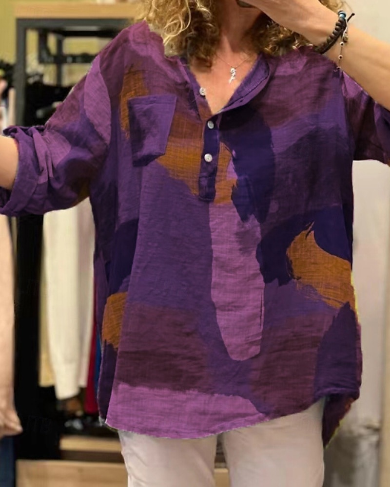 Femmes Chemise Chemises en coton et lin Chemisier Bloc de Couleur Moderne Occasionnel manche longue Col de chemise Hauts Réguliers Quotidien Sortir Imprimé Jaune Rouge Fuchsia Vert Gris Clair Été de 2025 ? $30.99 –P5