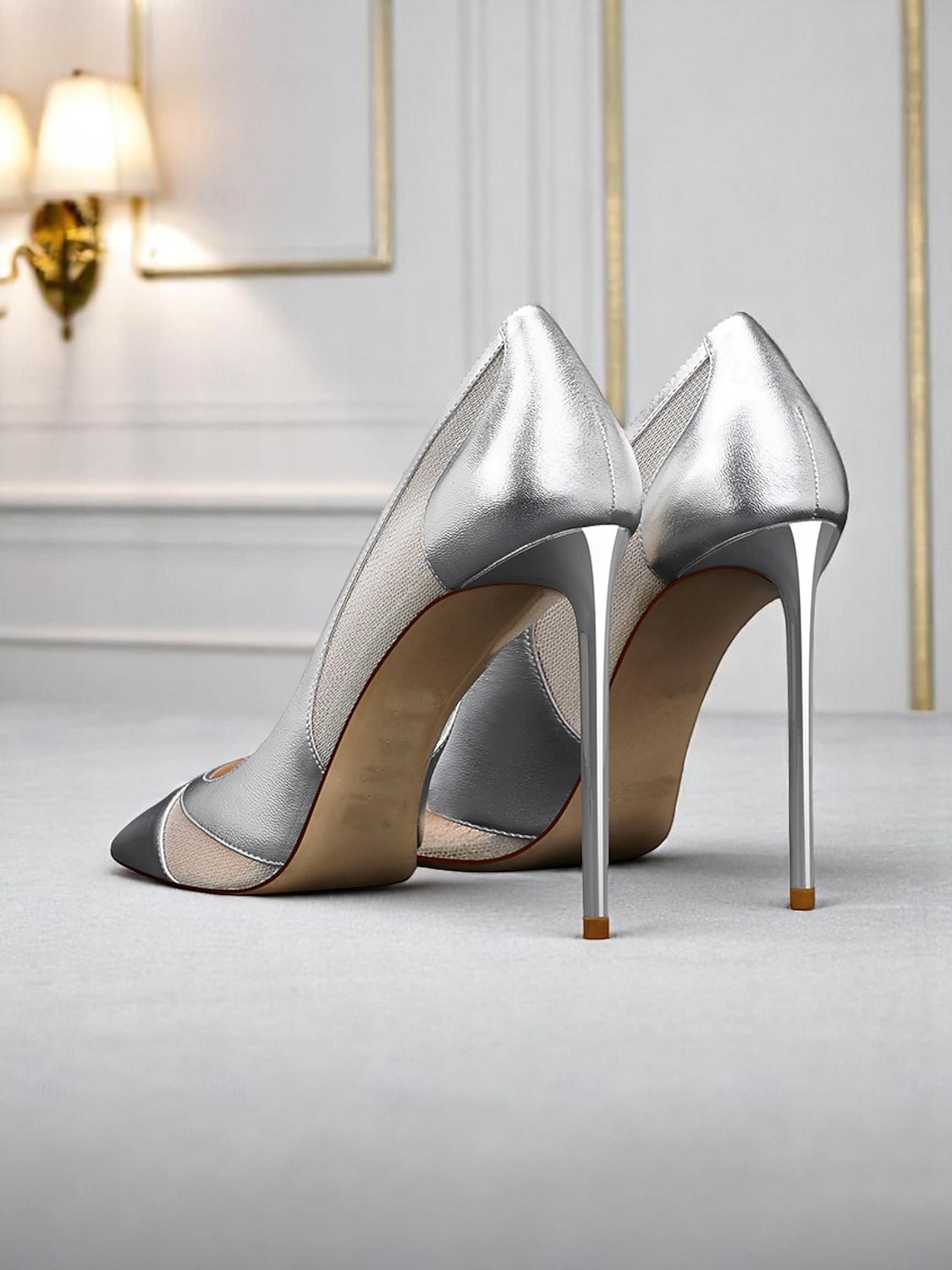 Escarpins à bout pointu en daim nude pour femmes avec détails en maille, chaussures à talons aiguilles hauts pour cocktails et occasions formelles de 2025 ? $64.99 –P8