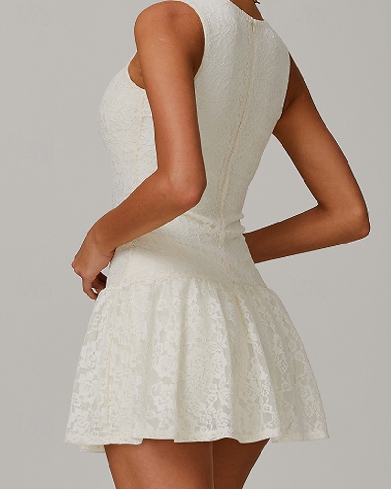 Women's Solid Colored Tennis Dress with Built in Shorts and Bra Sports Dress  Sleeveless Lace Breathable Tennis Pickleball Round Neck Dress Black White  Sky Blue Lace Tennis Clothing 2026 - $50.99