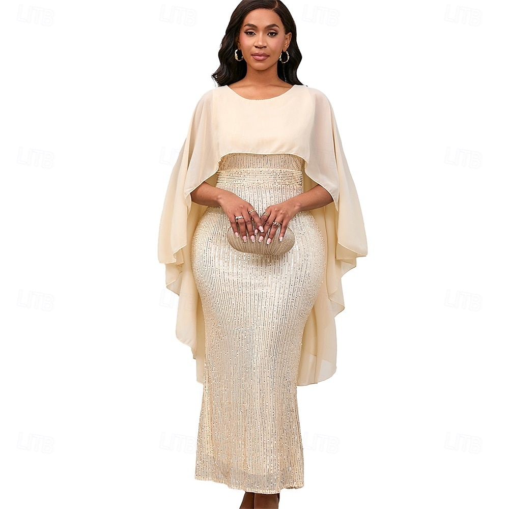 Kleid Mutter der Braut Kleid Elegantes Rundhals Bodenlänglich Chiffon 3/4 Ärmels mit Pailletten 2025 - $69.99 –P7
