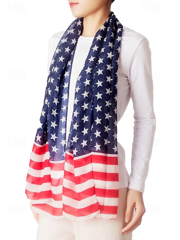 Damhalsduk med amerikansk flagga - patriotisk design med stjärnor och ränder i USA. Chiffongmaterialet är andningsbart och lätt, lämplig för 4 juli, självständighetsdagen, helgdagar och vardagsbruk. 2025 - $11.99 –P1