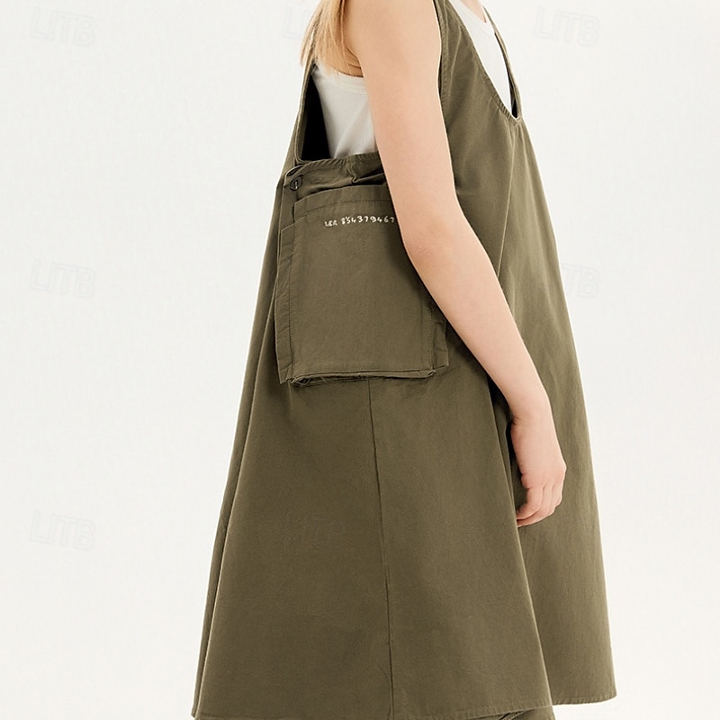 Kids Girls' Dress Solid Color Sleeveless Outdoor Pocket Adorable Basic Cotton Knee-length Casual Dress Bib Summer 4 years+ Brown 2025 - $84.99 –P9