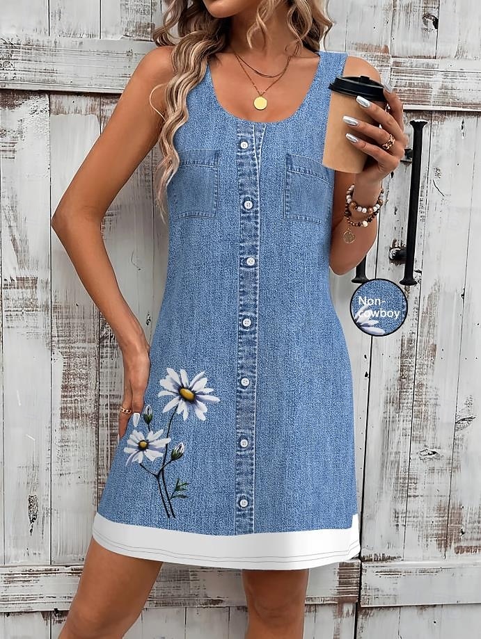 Pentru femei Rochie Mini Rochie de Vară Rochie A line Rochie de vară Vacanță Casual Zilnic Fit regulat Floral Grafic Fără manșon În U Bleumarin Albastru piscină Vară 2025 - $21.99 –P1