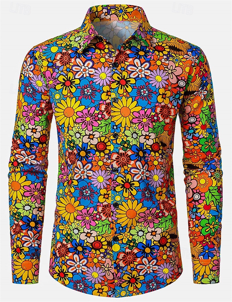 Retro Cikánský 70. léta Tričko Hippie Květinový Maškarní kostým Pánské předvečer Všech svatých Karneval hudební festival Retro tematická párty Dospělé Tričko 2025 - $27.99 –P7